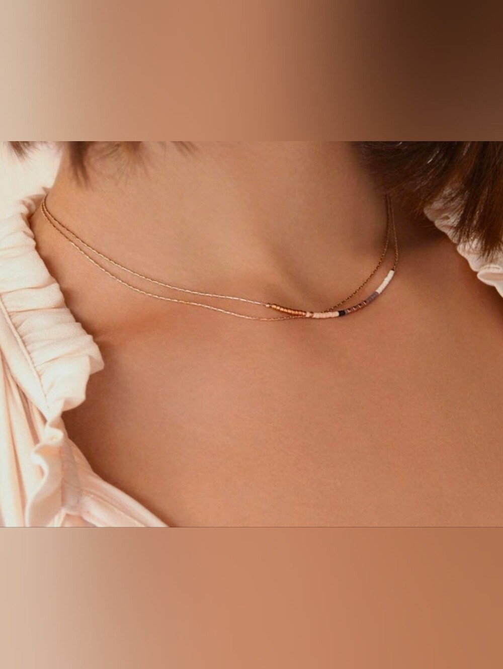 Delicate Two-Layer Gold and Rose Gold Beaded Necklace